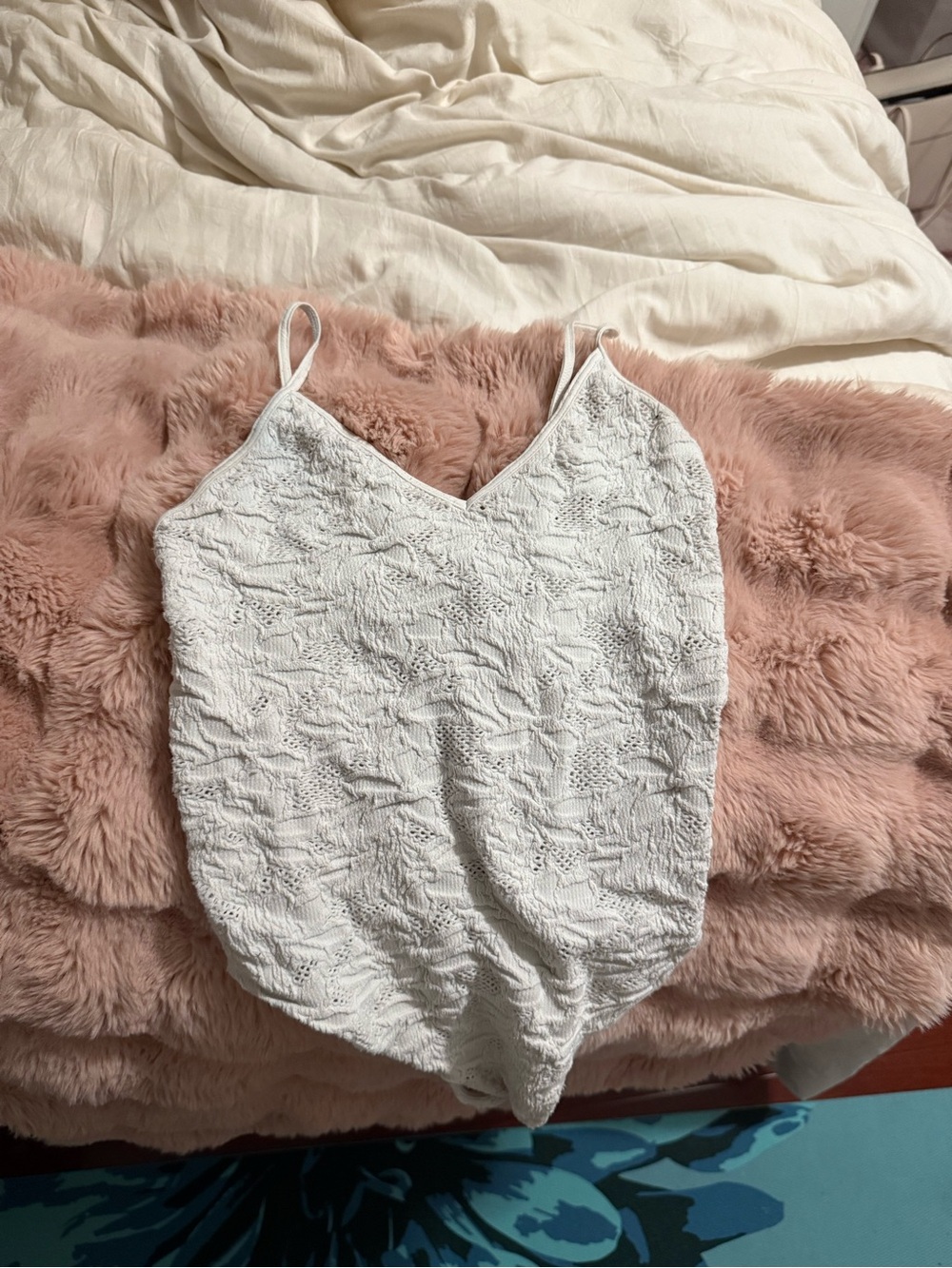 White Lace V-Neck Spaghetti Strap Bodysuit
